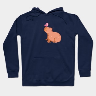 Capybara with a pink bird, a parody of AI art Hoodie